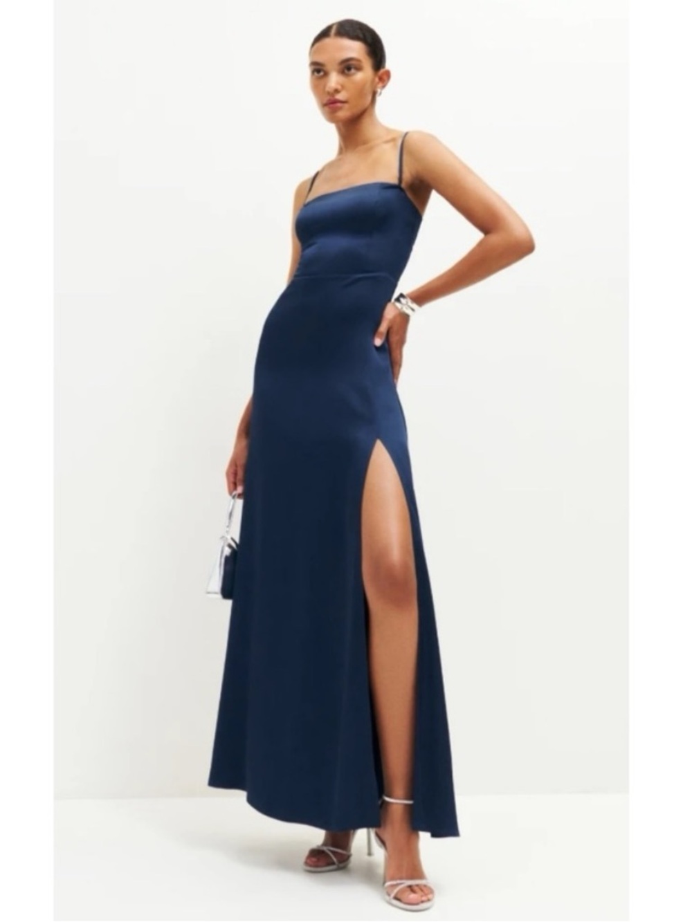 Reformation Ingrid Satin Dress in Danube